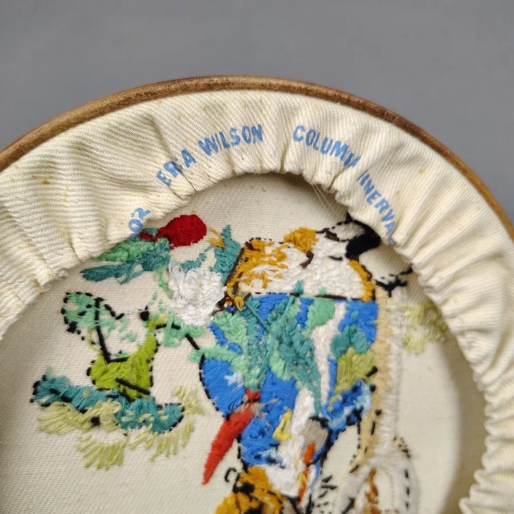 Vintage Needlepoint On Hoop Peter Rabbit In Garden Charming MCM Wall Hanging 8